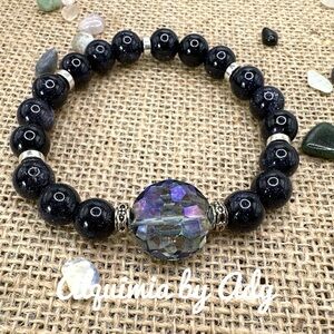 Blue Sandstone beaded bracelet handmade/colorful/statement/bohemian chunky